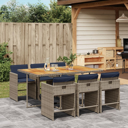 7 Piece Garden Dining Set with Cushions Grey Poly Rattan