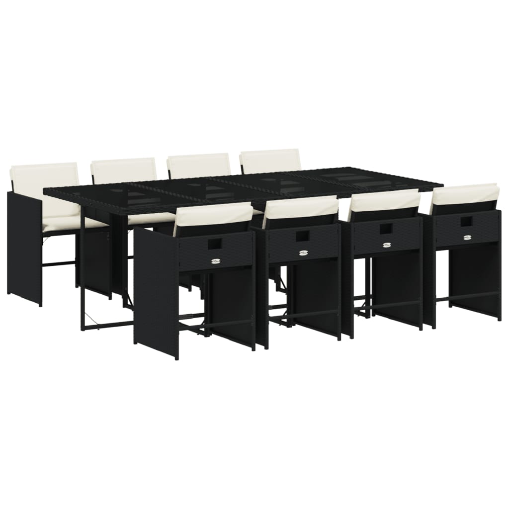 9 Piece Patio Dining Set with Cushions Black Poly Rattan