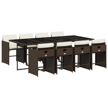 9 Piece Patio Dining Set with Cushions Brown Poly Rattan