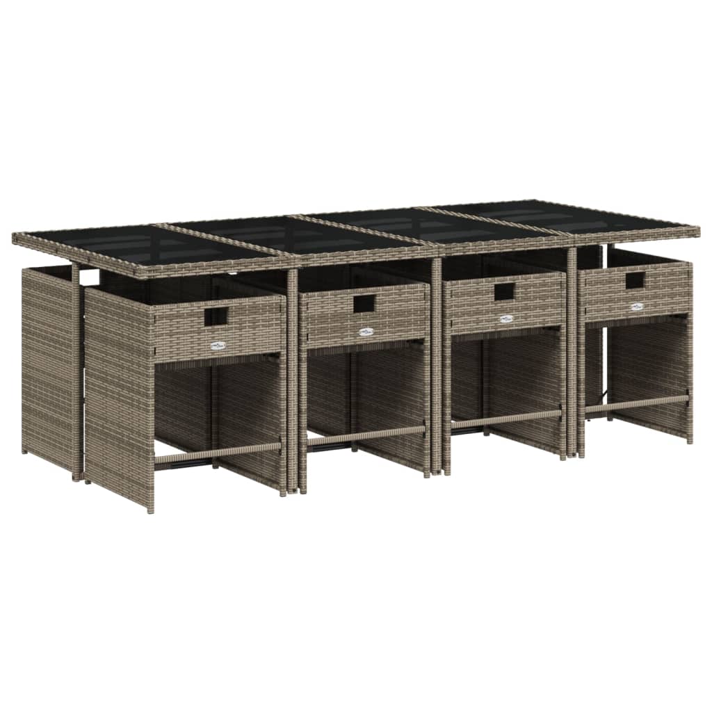 9 Piece Garden Dining Set with Cushions Grey Poly Rattan