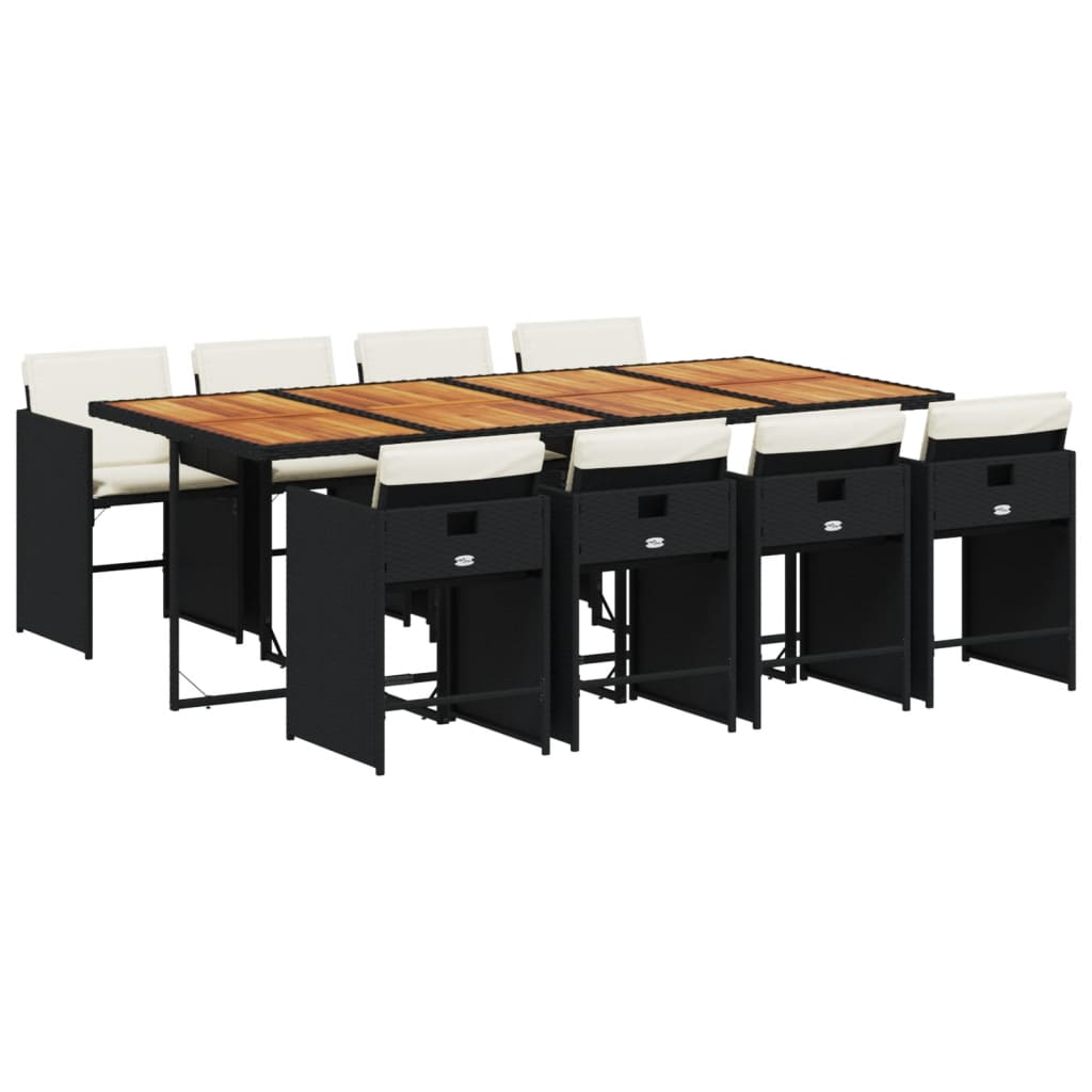 9 Piece Patio Dining Set with Cushions Black Poly Rattan