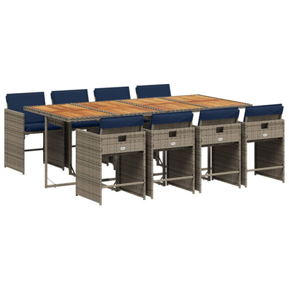 9 Piece Garden Dining Set with Cushions Grey Poly Rattan