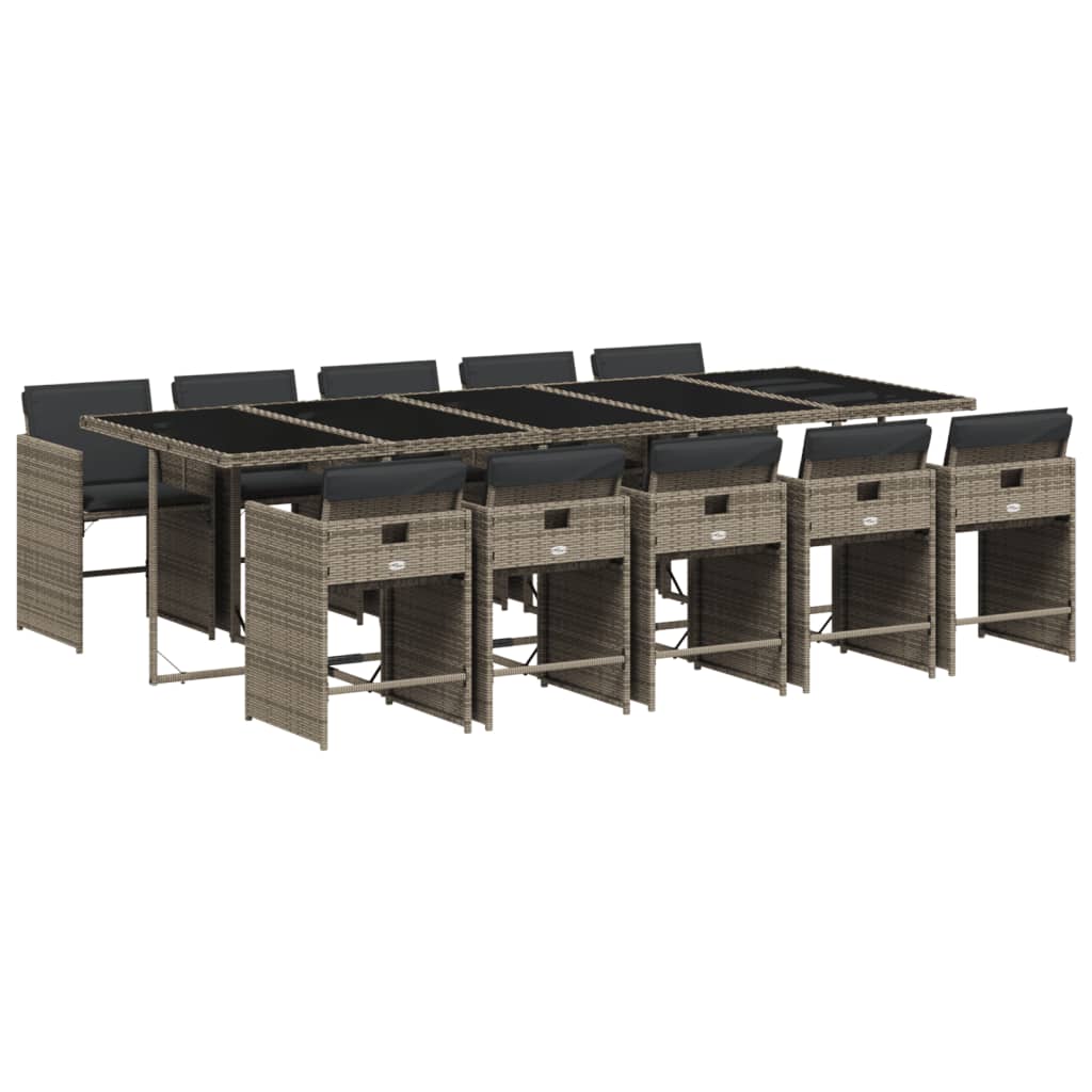 11 Piece Patio Dining Set with Cushions Gray Poly Rattan