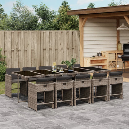 11 Piece Patio Dining Set with Cushions Gray Poly Rattan