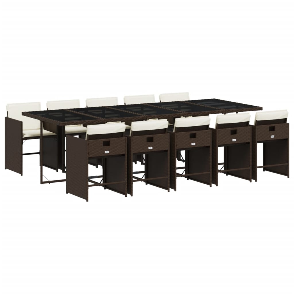 11 Piece Patio Dining Set with Cushions Brown Poly Rattan