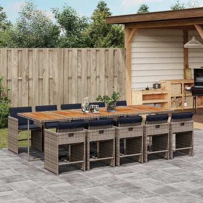 11 Piece Patio Dining Set with Cushions Gray Poly Rattan