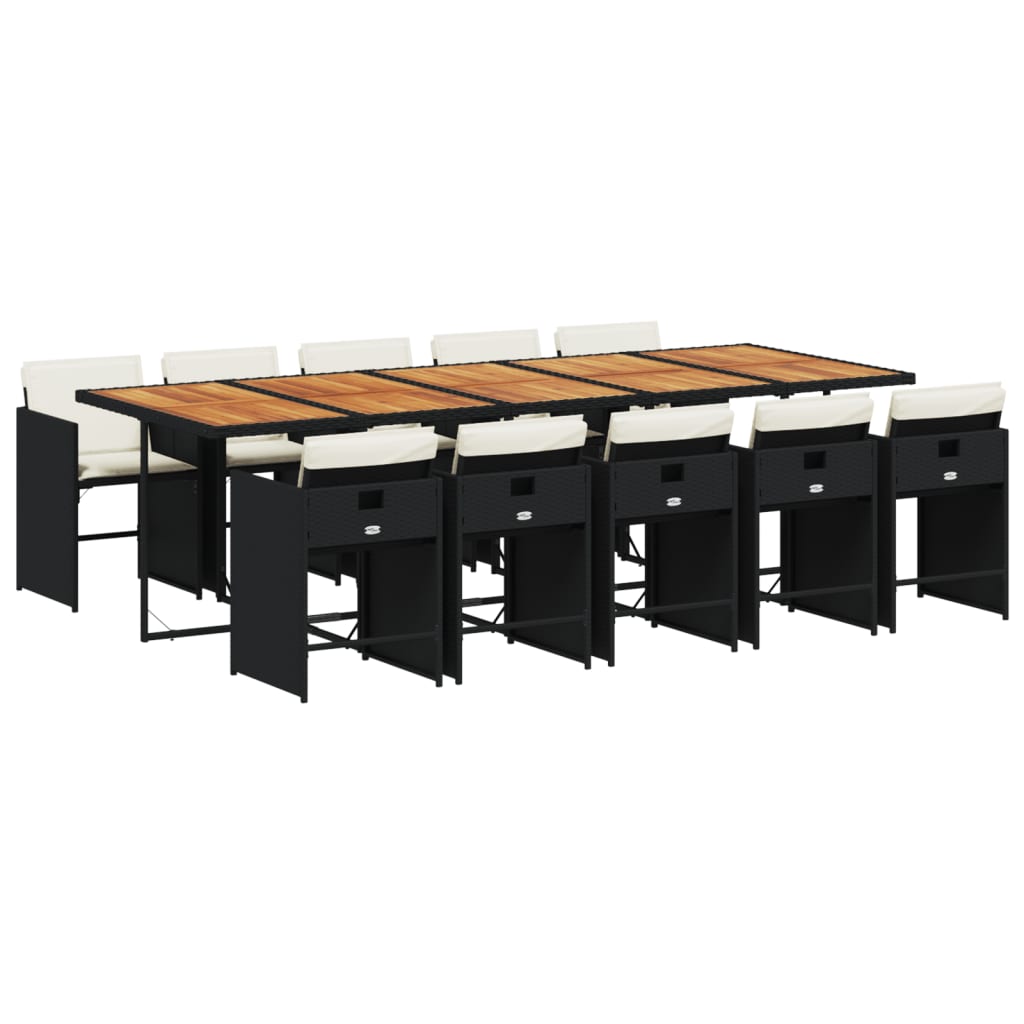 11 Piece Patio Dining Set with Cushions Black Poly Rattan