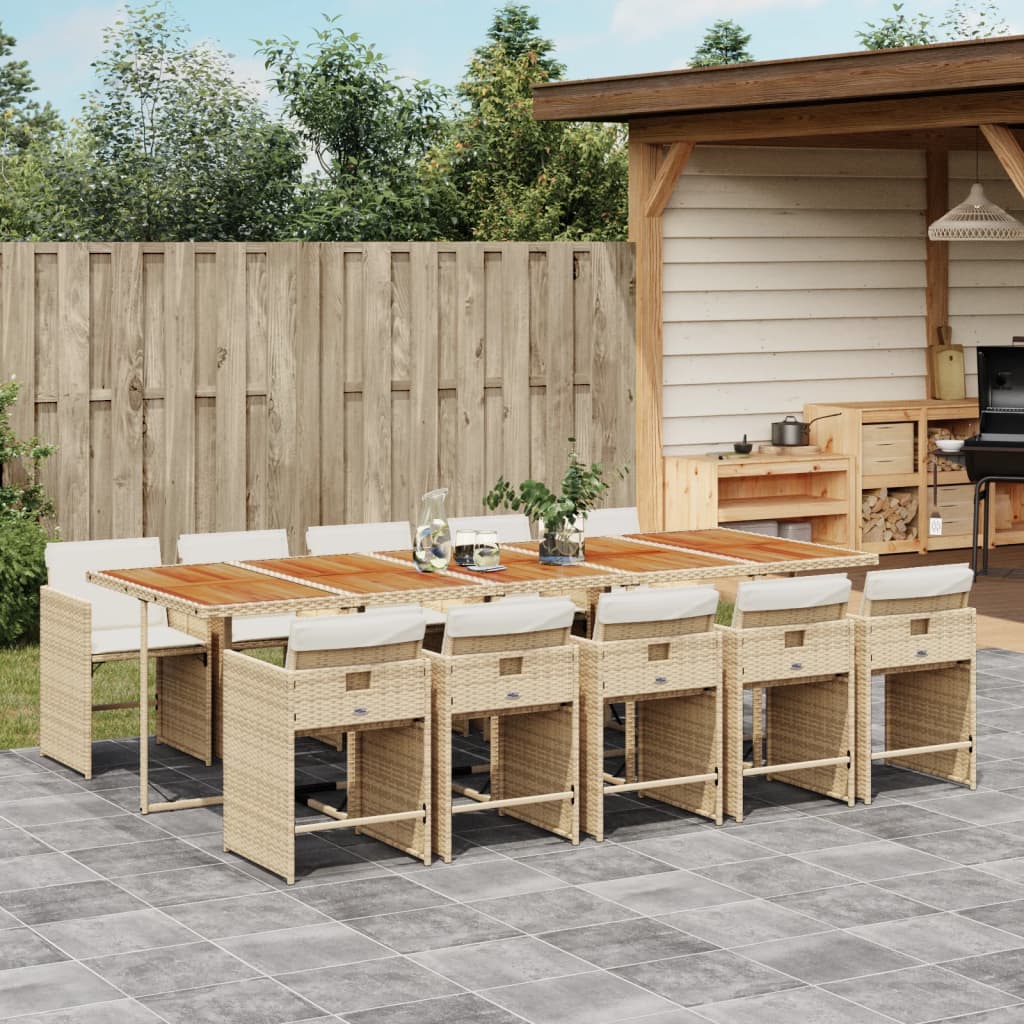 11 Piece Patio Dining Set with Cushions Beige Poly Rattan