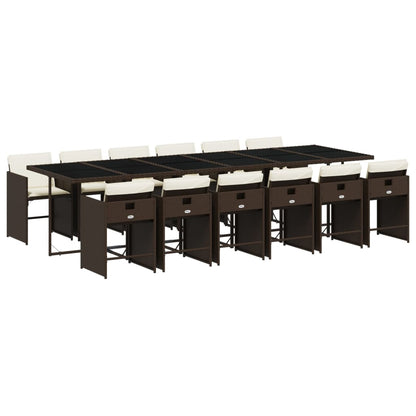 13 Piece Patio Dining Set with Cushions Brown Poly Rattan