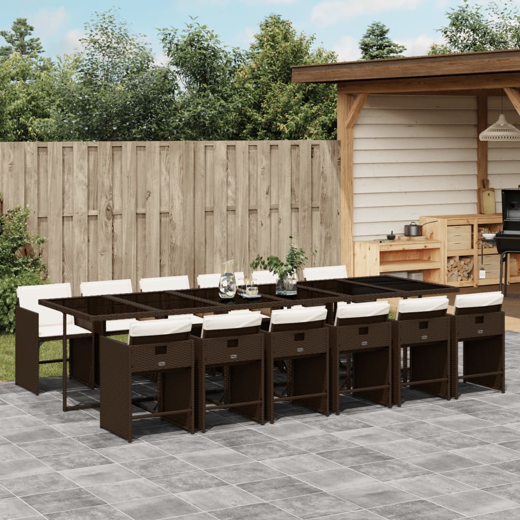 13 Piece Patio Dining Set with Cushions Brown Poly Rattan