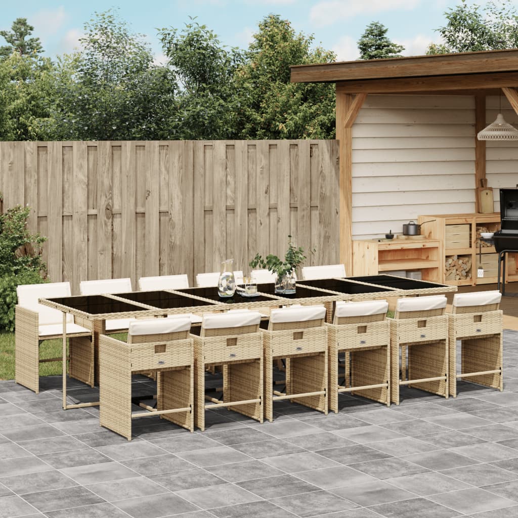 13 Piece Patio Dining Set with Cushions Beige Poly Rattan