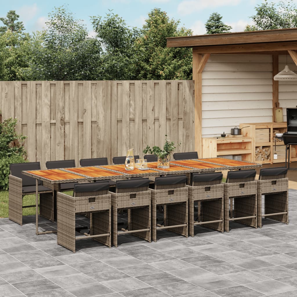 13 Piece Patio Dining Set with Cushions Gray Poly Rattan