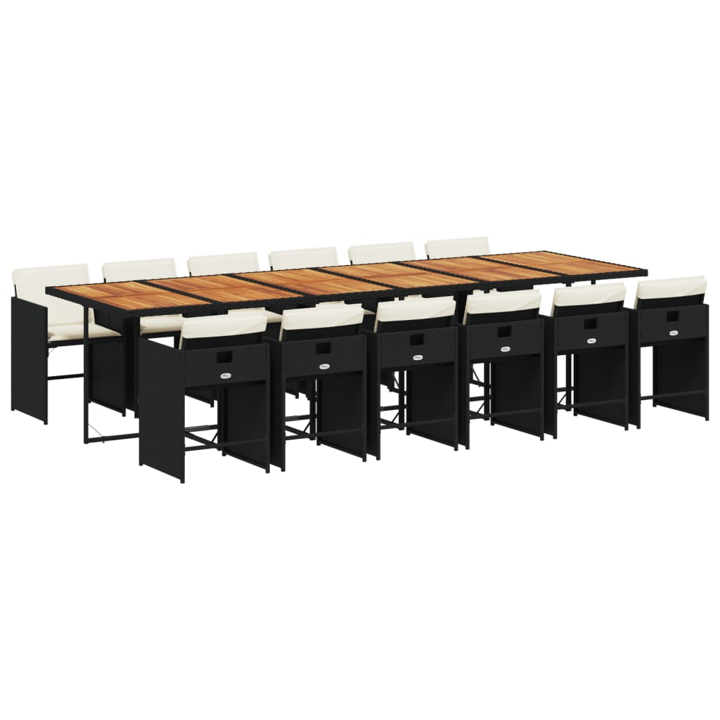 13 Piece Patio Dining Set with Cushions Black Poly Rattan