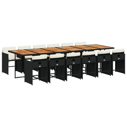 13 Piece Patio Dining Set with Cushions Black Poly Rattan