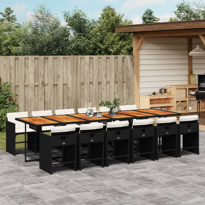 13 Piece Patio Dining Set with Cushions Black Poly Rattan