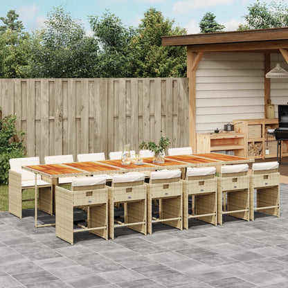 13 Piece Patio Dining Set with Cushions Beige Poly Rattan