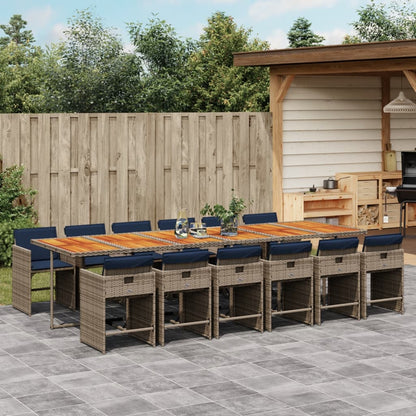 13 Piece Patio Dining Set with Cushions Gray Poly Rattan