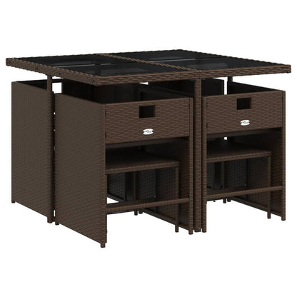 9 Piece Patio Dining Set with Cushions Brown Poly Rattan
