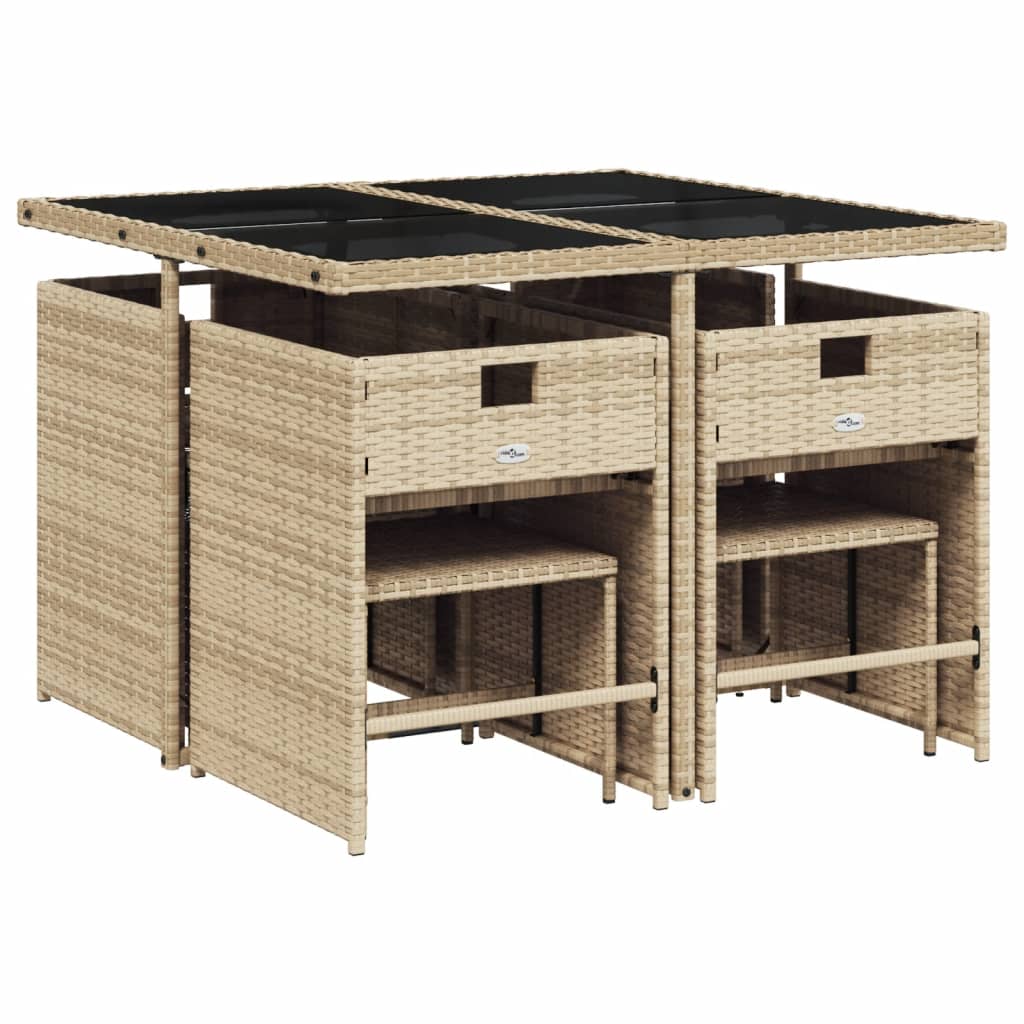 9 Piece Patio Dining Set with Cushions Beige Poly Rattan