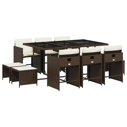 11 Piece Patio Dining Set with Cushions Brown Poly Rattan