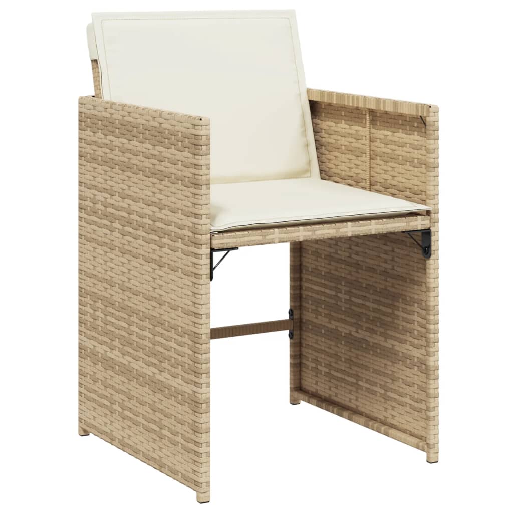 11 Piece Patio Dining Set with Cushions Beige Poly Rattan