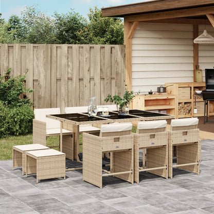 11 Piece Patio Dining Set with Cushions Beige Poly Rattan
