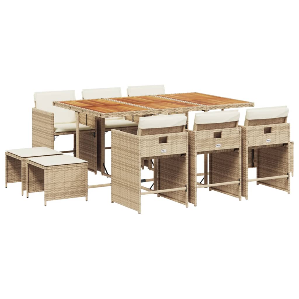 11 Piece Patio Dining Set with Cushions Beige Poly Rattan