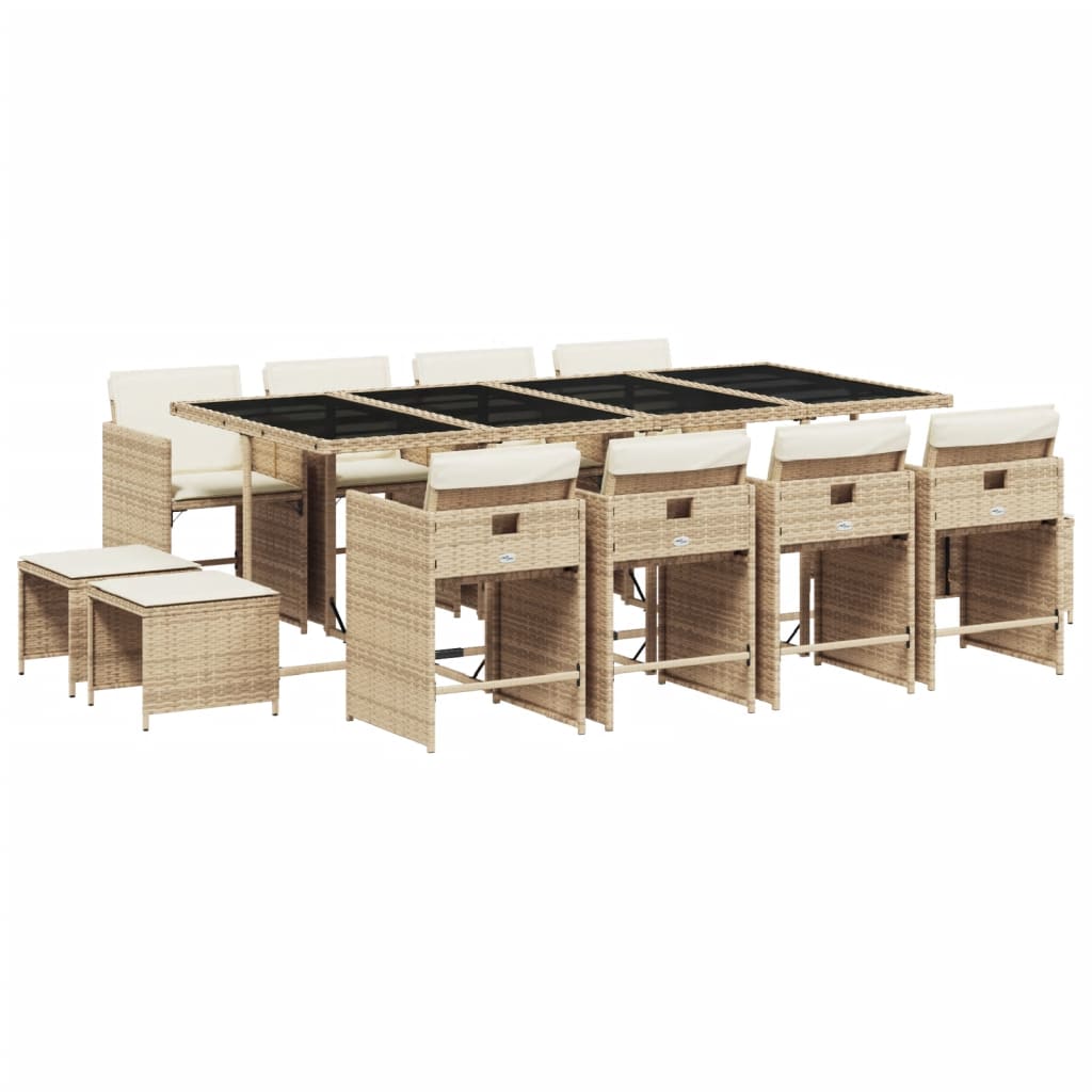 13 Piece Patio Dining Set with Cushions Beige Poly Rattan