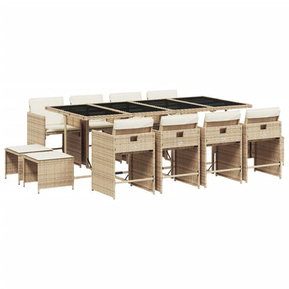 13 Piece Patio Dining Set with Cushions Beige Poly Rattan