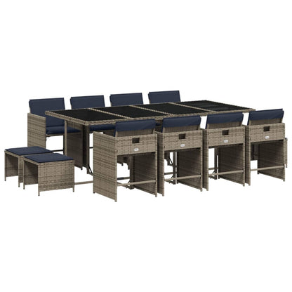 13 Piece Garden Dining Set with Cushions Grey Poly Rattan
