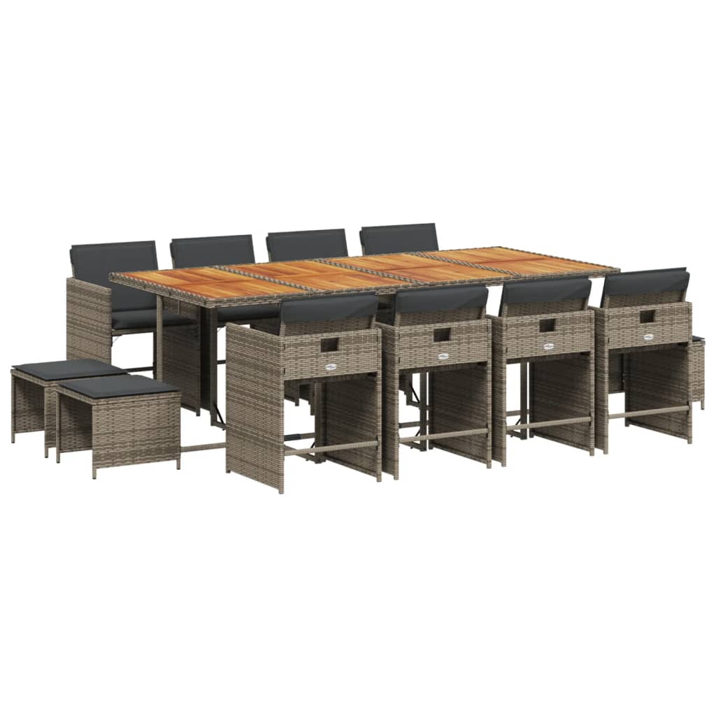 13 Piece Patio Dining Set with Cushions Gray Poly Rattan