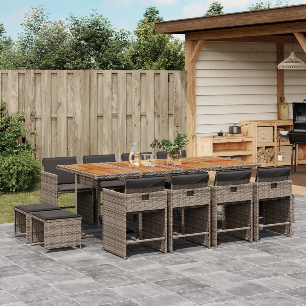 13 Piece Patio Dining Set with Cushions Gray Poly Rattan