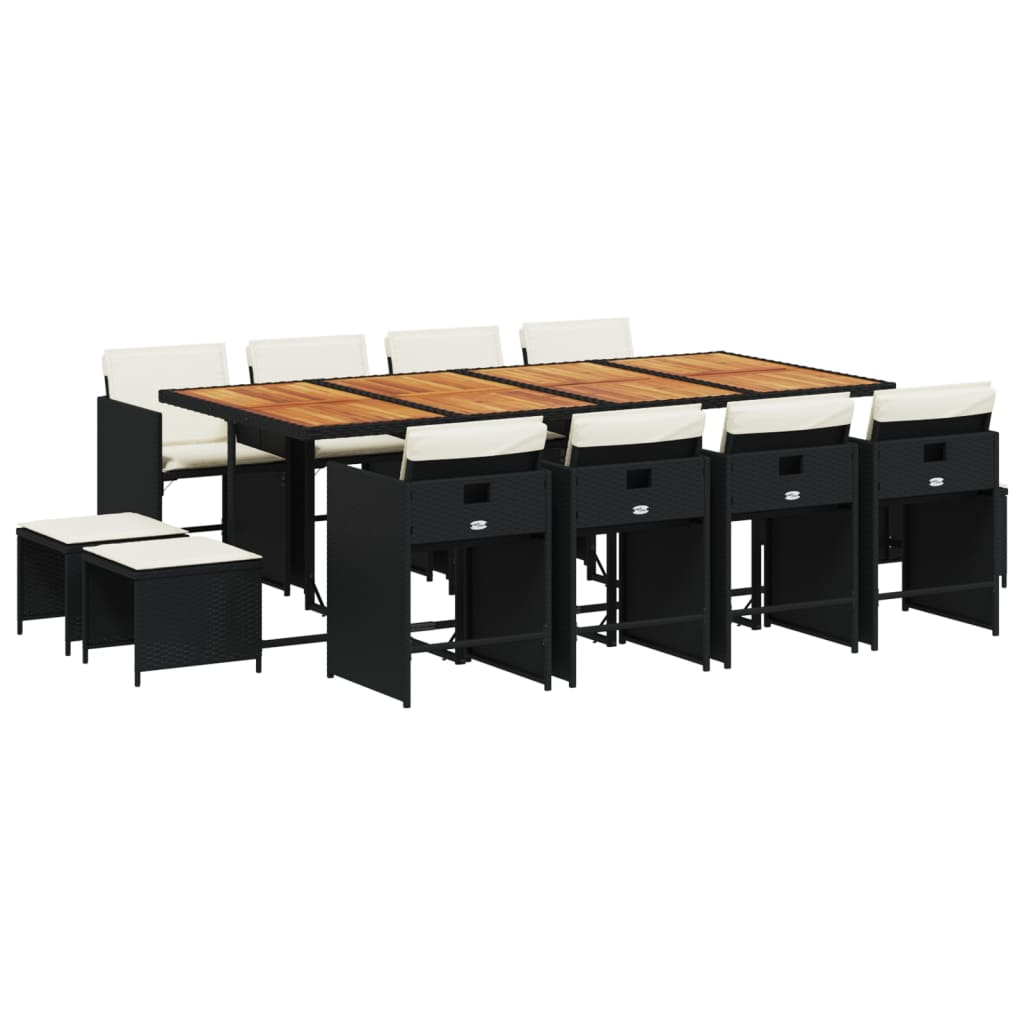13 Piece Patio Dining Set with Cushions Black Poly Rattan