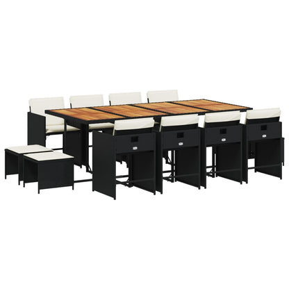 13 Piece Patio Dining Set with Cushions Black Poly Rattan