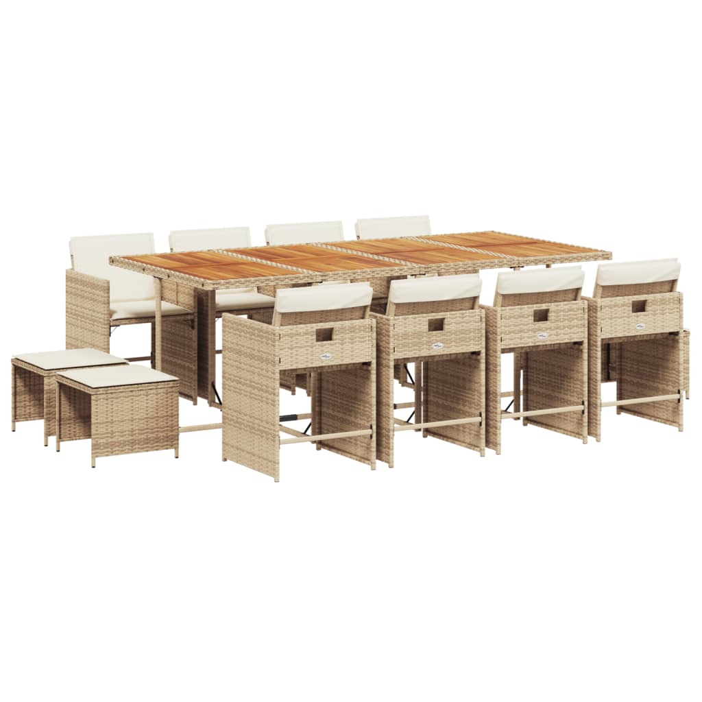 13 Piece Patio Dining Set with Cushions Beige Poly Rattan