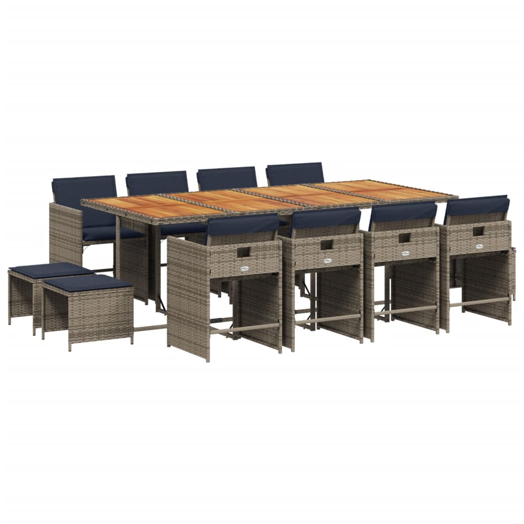 13 Piece Garden Dining Set with Cushions Grey Poly Rattan