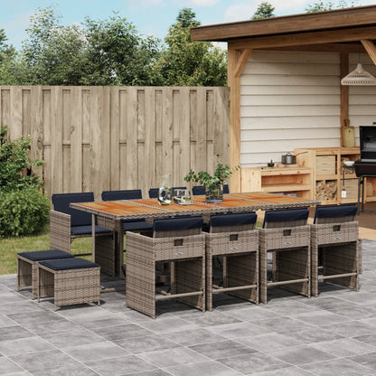 13 Piece Garden Dining Set with Cushions Grey Poly Rattan