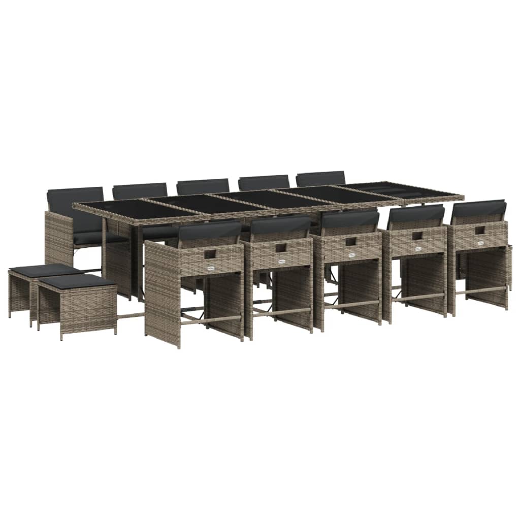 15 Piece Patio Dining Set with Cushions Gray Poly Rattan
