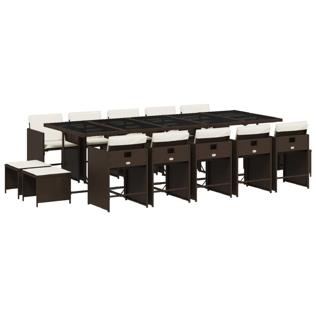 15 Piece Patio Dining Set with Cushions Brown Poly Rattan