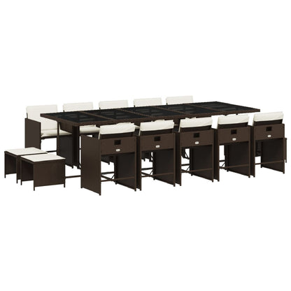 15 Piece Patio Dining Set with Cushions Brown Poly Rattan