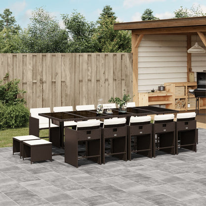 15 Piece Patio Dining Set with Cushions Brown Poly Rattan