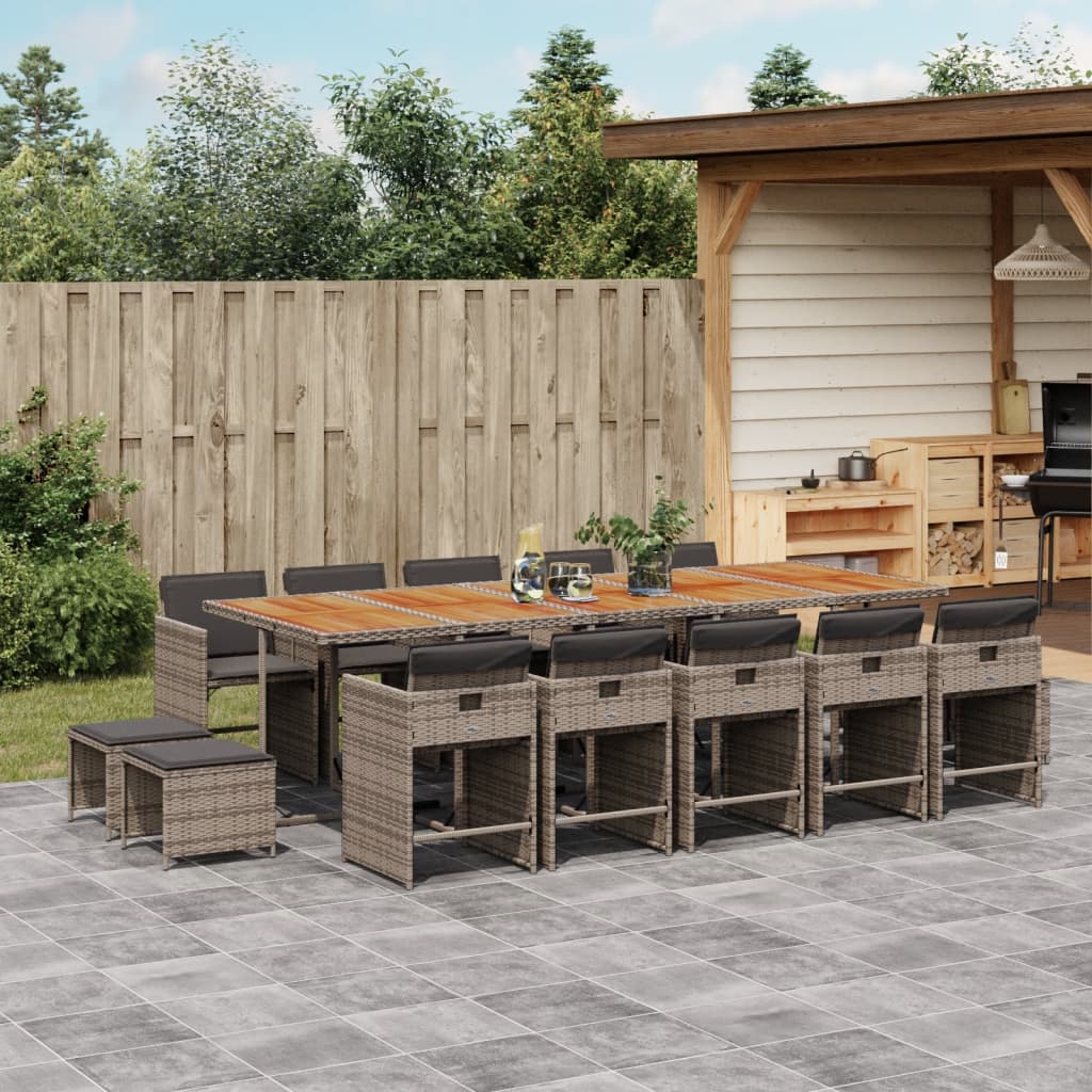 15 Piece Patio Dining Set with Cushions Gray Poly Rattan