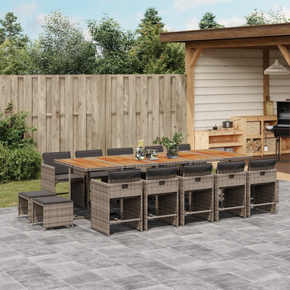 15 Piece Patio Dining Set with Cushions Gray Poly Rattan