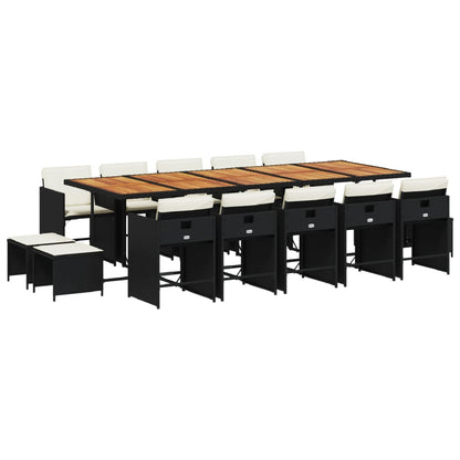 15 Piece Patio Dining Set with Cushions Black Poly Rattan