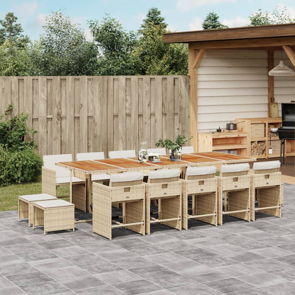 15 Piece Patio Dining Set with Cushions Beige Poly Rattan