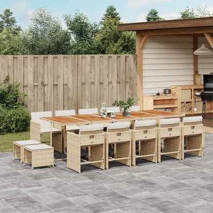 15 Piece Patio Dining Set with Cushions Beige Poly Rattan