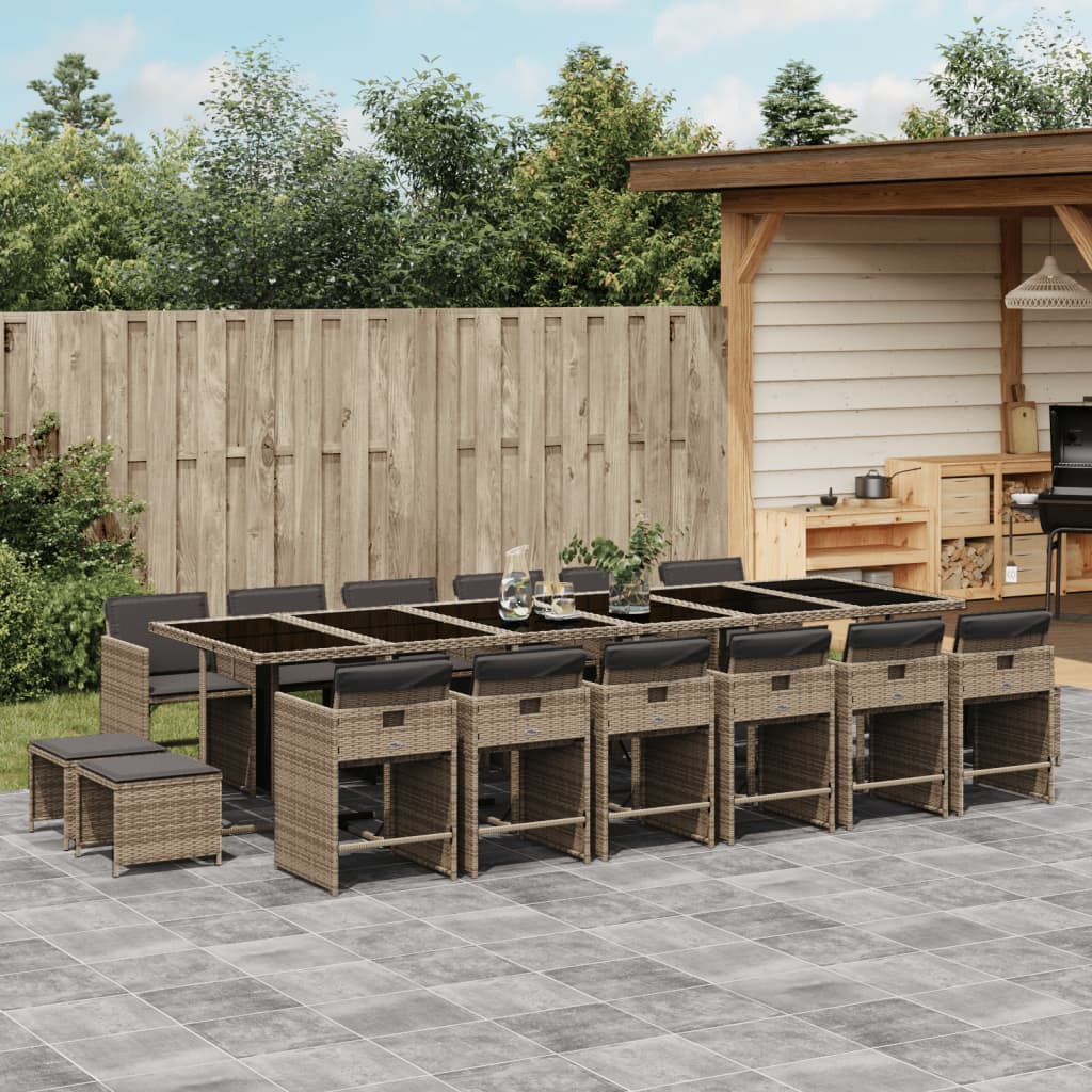 17 Piece Patio Dining Set with Cushions Gray Poly Rattan