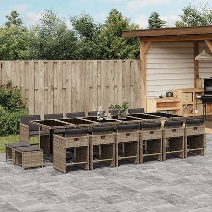 17 Piece Patio Dining Set with Cushions Gray Poly Rattan