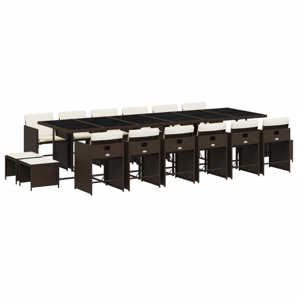 17 Piece Patio Dining Set with Cushions Brown Poly Rattan
