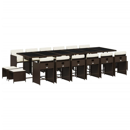 17 Piece Patio Dining Set with Cushions Brown Poly Rattan
